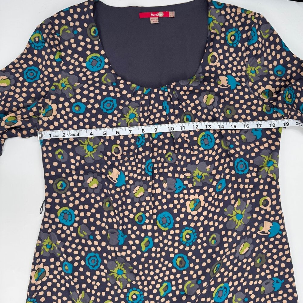 Boden Printed Silk Dress UK14 US10L Multicolor Dotted Floral Pattern 3/4 Sleeves - Picture 11 of 12